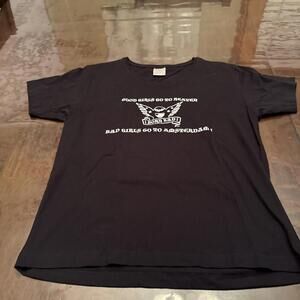 Good Girls Go To Heaven Bad Girls Go To Amsterdam Print T-shirt Size Large Y2K